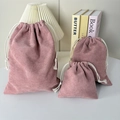 Three-piece pink corduroy drawstring storage bags in various sizes with soft ribbed texture - Small / Nude Pink