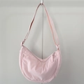 Detail view of pink corduroy moon bag with vertical texture and adjustable strap - Light Pink