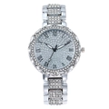 Luxury silver watch for women with sparkling crystal paved dial and roman numerals - Silver