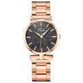 Women's rose gold stainless steel watch with black leaf pattern textured dial by Tadi - Black