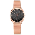 Elegant rose gold mesh strap watch with black dial and minimalist markers for women - Black