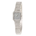 Montre à quartz carrée de luxe pour femme avec bracelet et cadran sertis de cristaux - Argenté