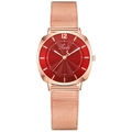 Montre femme en maille or rose avec cadran rouge et motif à vagues élégant - Rouge