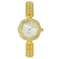 Montre quartz femme dorée en forme de fleur avec strass scintillants et cadran en nacre - Or