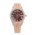 Luxury rose gold men's quartz watch with burgundy dial and diamond-encrusted steel strap - Rose Gold Red Face