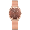 Women's rose gold mesh quartz watch with brown sunray textured dial and numeric marker - Brown