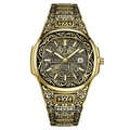 Montre de luxe en acier doré avec gravures vintage complexes et affichage de la date - Boîtier Doré Cadran Doré