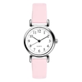 Minimalist silver watch with white dial and light pink leather strap for women - Pink