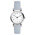 Minimalist women's quartz watch with light blue leather strap and white dial face - Gray