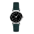 Montre femme avec bracelet en cuir vert, boîtier argenté et cadran noir élégant - Vert