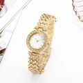Luxury gold quartz watch for women with sparkling crystal pavé bezel and strap - Gold
