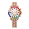 Montre homme en or rose avec lunette arc-en-ciel et bracelet serti de diamants - Or Rose Cadran Blanc