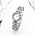 Luxury silver quartz watch for women with full crystal diamonds and white mother of pearl dial - Silver