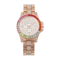 Montre à quartz pour femme en or rose avec lunette diamant arc-en-ciel et cadran - Or rose