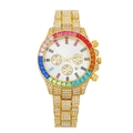 Montre de luxe dorée sertie de diamants avec lunette sertie de gemmes arc-en-ciel - Couleur Or Blanc