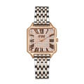 Elegante reloj cuadrado para mujer con cristales y correa de acero plata y oro rosa - Como se muestra