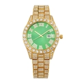 Luxury gold stainless steel watch with green dial, Roman numerals and crystal bezel - Gold Color Green
