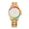 Luxurious gold-plated watch for women featuring rainbow gemstone bezel and diamond accents - Gold