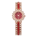 Women's rose gold quartz watch featuring a red starry dial and encrusted crystals - Red