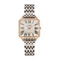 Elegante reloj cuadrado CCQ para mujer con brazalete de acero plata-oro rosa y romanos - Blanco
