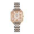 Montre à quartz carrée pour femme en or rose et argent avec cadran et bracelet en acier - Blanc