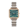 Elegante reloj cuadrado para mujer con esfera de malaquita verde y correa bicolor - Verde