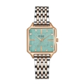 Elegante reloj cuadrado verde menta con diamantes y correa de acero en oro rosa - Verde