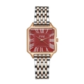 Reloj de cuarzo cuadrado para mujer con esfera roja y correa de acero en oro rosa - Rojo