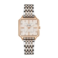 Reloj de cuarzo cuadrado bicolor oro rosa y plata con esfera de diamantes de imitación - Blanco