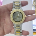 Reloj de lujo azul hielo para hombre con cristales y correa de acero bicolor - Oro y Plata