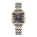 Elegante reloj de cuarzo cuadrado para mujer con esfera romana negra y correa acero - Negro