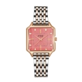 Elegant women's square quartz watch with rose gold case and pink diamond dial on steel band - Pink