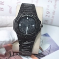 All-black iced-out hip hop watch for men with full diamond finish and date display - Gunmetal