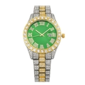 Luxury green dial watch with crystal-encrusted two-tone steel band and Roman numerals - Two-tone Green Dial