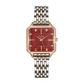 Reloj de cuarzo cuadrado para mujer en oro rosa y plata con esfera roja y diamantes de imitación - Rojo
