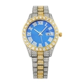 Macro shot of luxury quartz watch with blue dial, roman numerals and rhinestone details - Two-tone Blue Dial