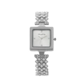 Silver square ladies watch with crystal encrusted steel band on a clean white background - Silver