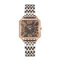Montre à quartz carrée pour femme avec bracelet bicolore et cadran gris soleil - Noir