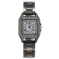 Elegante reloj de cuarzo cuadrado para mujer en metal gris con cristales y esfera romana - Negro