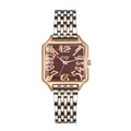 Fashionable square women watch with brown dial and rose gold bicolor steel strap - Brown