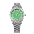 Luxury silver-plated full crystal watch with emerald green dial and Roman numeral indices - Silver Green Face