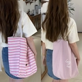 Grand sac cabas en toile à rayures roses et blanches avec variante rose et texte - merci Rayures Roses (Rose)