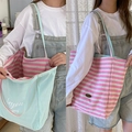 Sac tote en toile réversible avec imprimé vert menthe et motif à rayures roses - merci Rayures Roses (Vert Menthe)