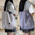 Sac fourre-tout en toile à rayures mauves et sac à bandoulière avec motif d'ours - Imprimé Chiot à Rayures - Violet