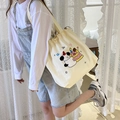 Simpatica borsa tote in tela con ricamo panda e chiusura a coulisse per la moda quotidiana - Torta per Cani (Beige)