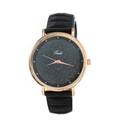 Starry sky dial quartz watch with black silicone strap and rose gold metal case - Black