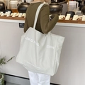 Minimalist canvas tote bag with lettering in beige, spacious shoulder bag for women - Gray