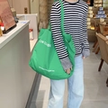 Green canvas tote bag with Low Classic lettering for student daily shoulder use - Dark Green