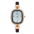 Montre quartz ovale élégante en or rose avec lunette en cristal et bracelet cuir marron - Marron
