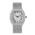 Luxe tonneau quartz horloge voor dames met strassteentjes, Romeinse cijfers en staal - Zilver